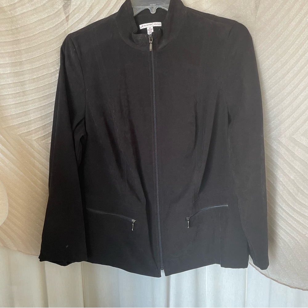 Black Women's Blazer Jacket Zip Front with Zipper Pockets Lightweight